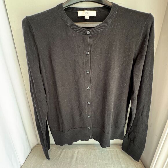 LOFT Women’s 100% Cotton Button-Up Cardigan Sweater – Black – Size L - Picture 1 of 6